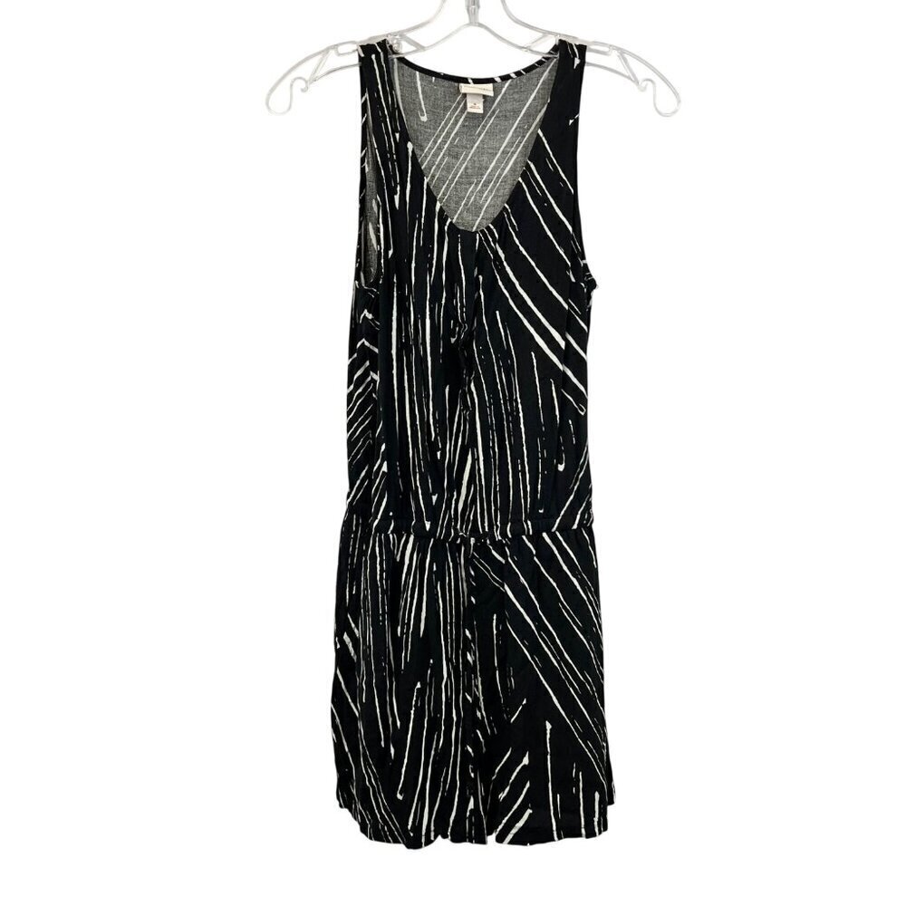Merona Women’s Sleeveless Romper Black/White Tie Waist Size Small Pockets